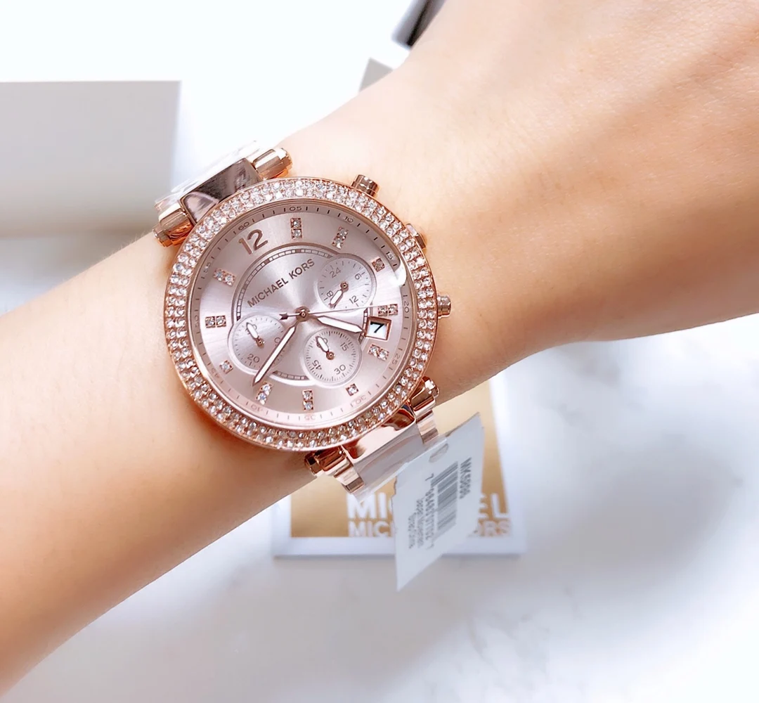 Часы Michael Kors Parker MK5896 39 мм, роскошные, с бриллиантами, женские, модные, кварцевые, с эффектом «дыхания цветов», из нержавеющей стали и полимерного композита, наручные (art.: 3920db8ab30dd) - 3920db8ab30dd