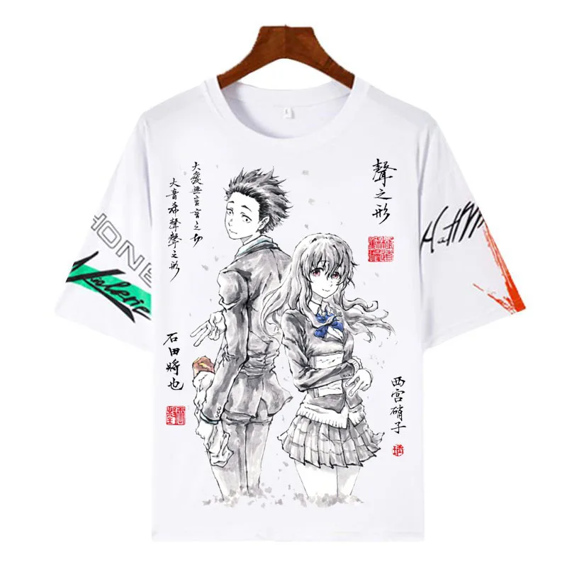 

Футболки с принтом аниме The Shape Of Voice, мужские и женские топы с коротким рукавом и чернильным принтом