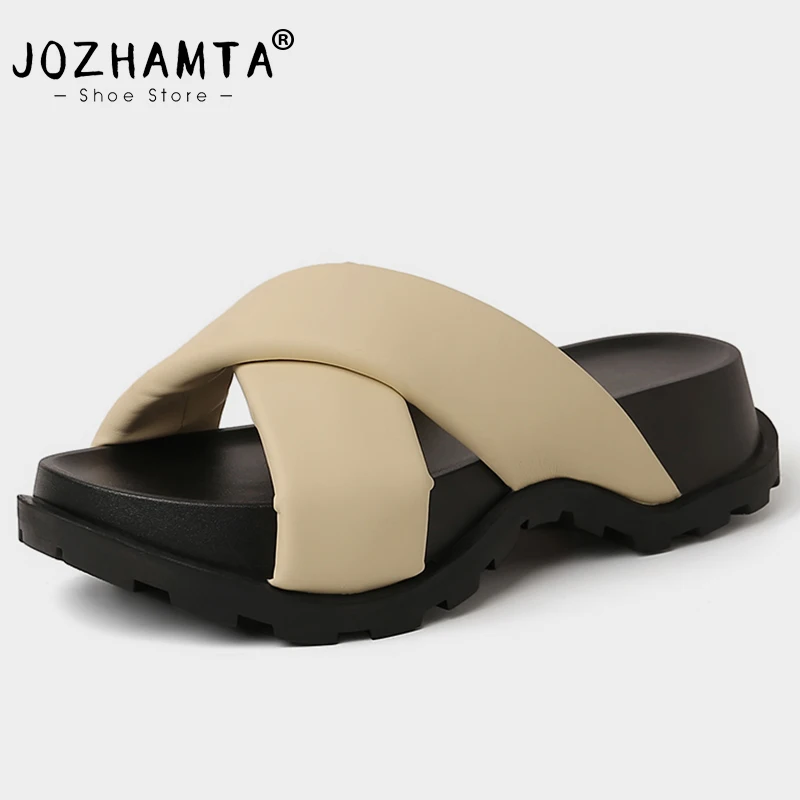 

JOZHAMTA Size 35-39 Sandalias Women Summer 2023 High Heels Shoes For Women Wedge Fashion Slippers Casual Home Outdoor Slides