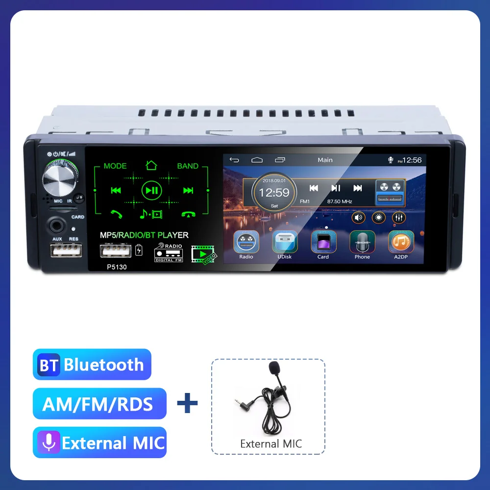 

Podofo 4,1 "сенсорный экран 1 Din автомобильный радиоприемник Bluetooth авторадио RDS FM USB AUX MP3 MP5 видеоплеер стерео управление рулевым колесом