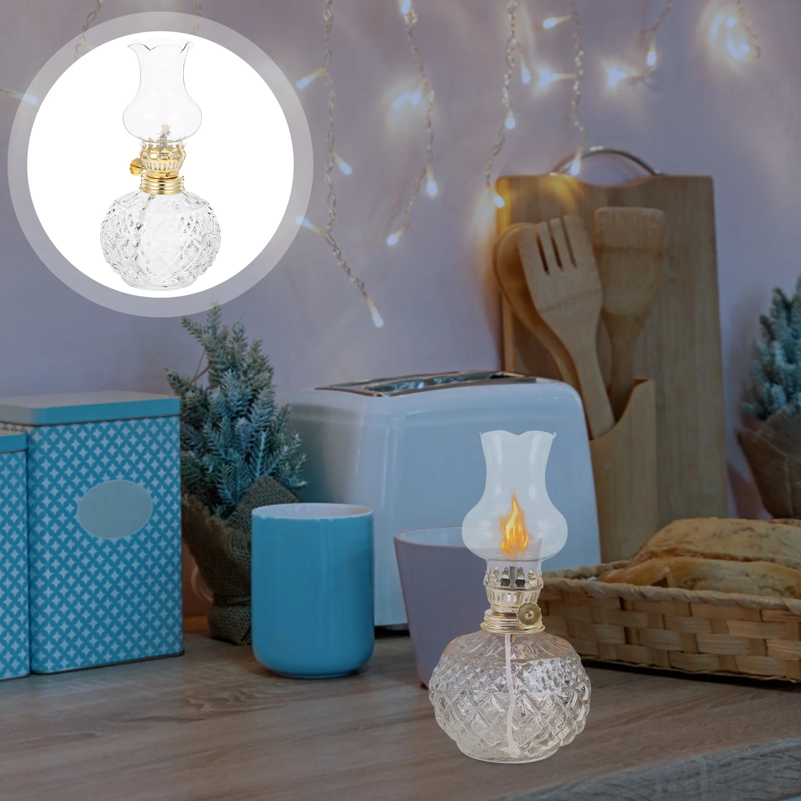 

Retro Kerosene Lamp Glass Lantern Vintage Burning Oil Cover for Indoor Dining Table Decor