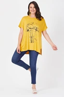 large size mustard temporary shed bundle flower printed t shirt cotton combed casual cut modern