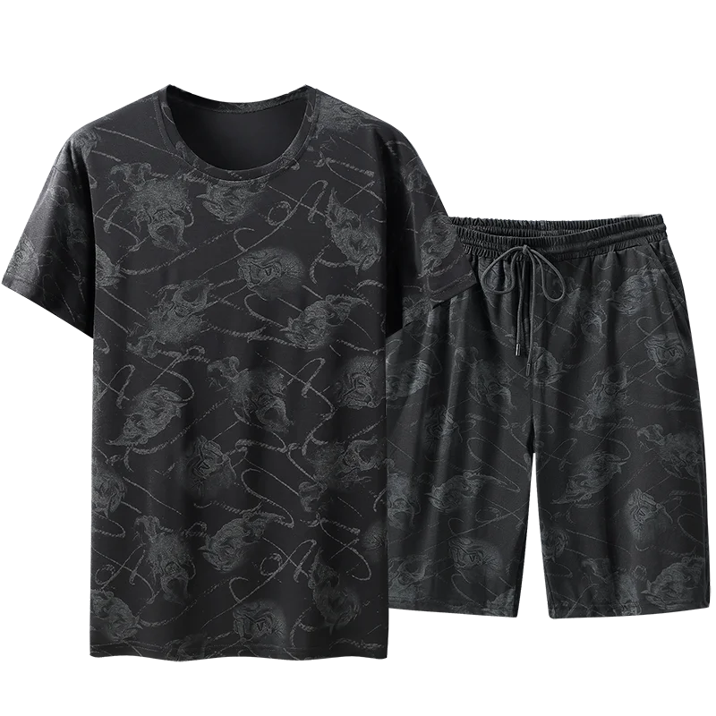 

2021 jogging homme Summer Men's T-shirts 2-pcs Tracksuit set Casual Oversize 10XL 11XL fatty shorts elasticity Male Streetwear