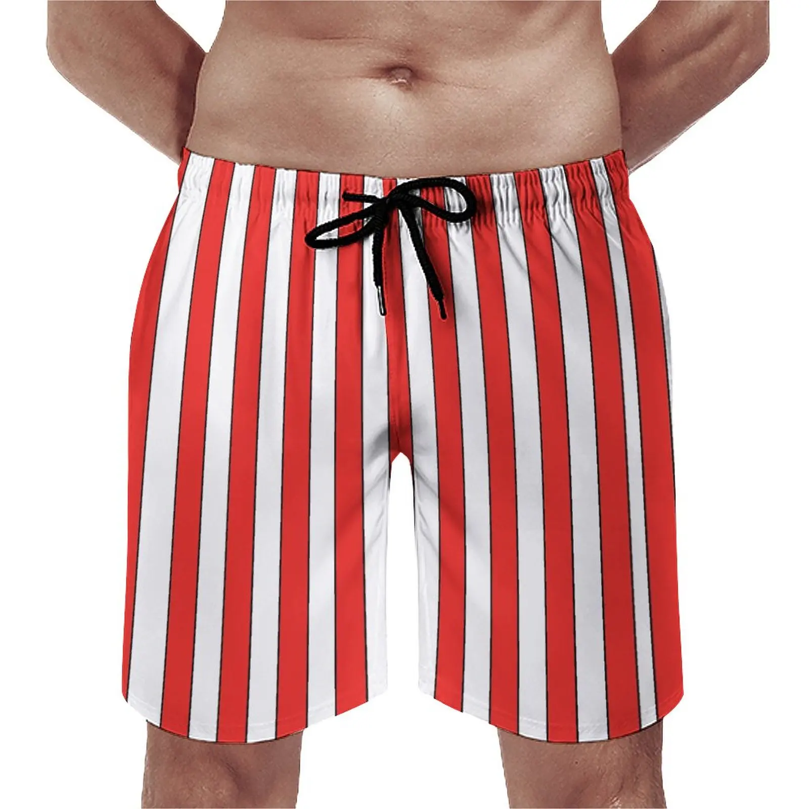 

RED BLACK WHITE VERTICAL STRIPE Beach Shorts Sea Beach Breathable Quick Dry Hot Sale Summer Weather Random Adjustable Drawstring