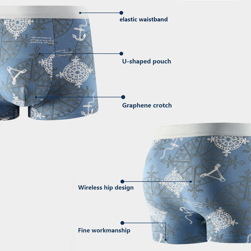 4pcs Mens Underwear Boxers Cotton Fashion Printed Men Underpants Boxer Shorts Male Panties Antibacterial Crotch Homme Lingeries