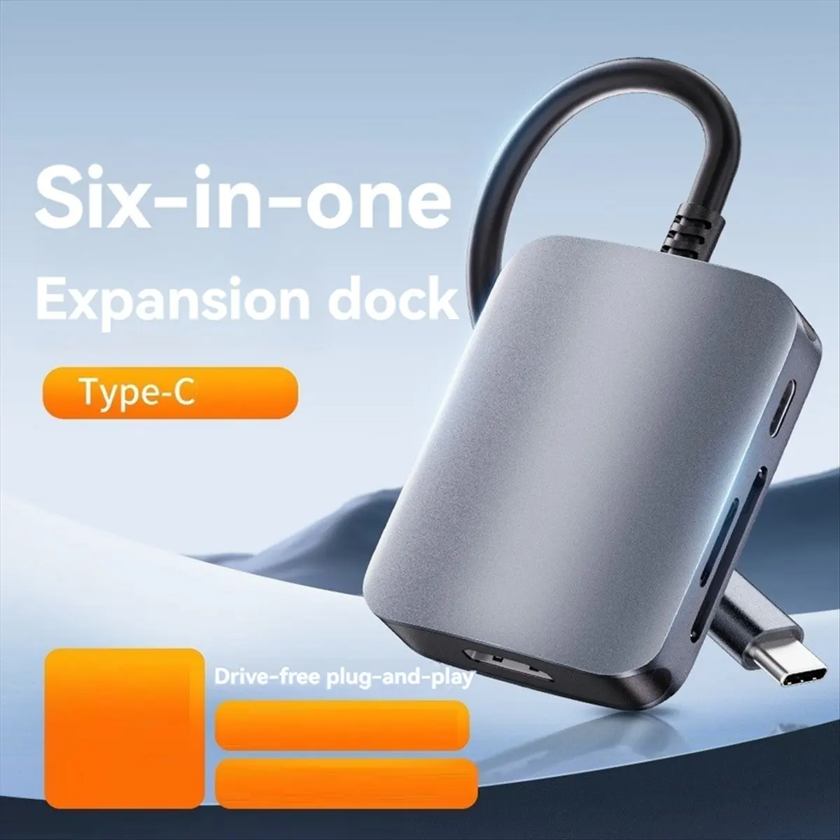Фото Многофункциональный USB-C хаб 6-в-1: адаптер Type-C 3.0 с HDMI, SD/TF-картами, быстрой зарядкой PD и USB-док-станцией №3