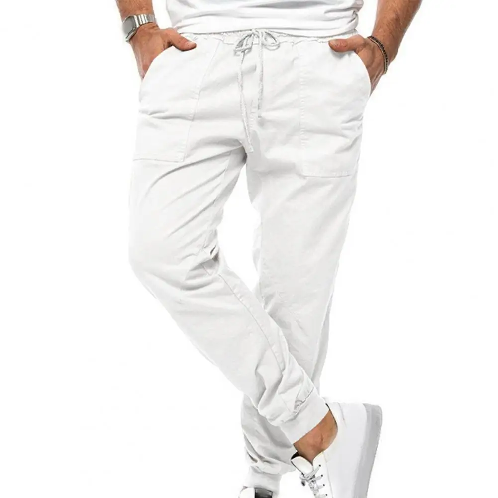 

Men Daily Trousers Soft Casual Men's Pants with Elastic Waist Drawstring Ankle-banded Pockets for Comfortable Commute Outdoor