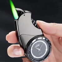 creative watch jet torch lighter metal windproof gas cigar cigarette lighter green flame straight lighter gift gadgets