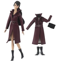 maroon leather parka 16 bjd clothes for barbie doll outfit set windbreak long coat winter jacket trenchcoat boots accessories