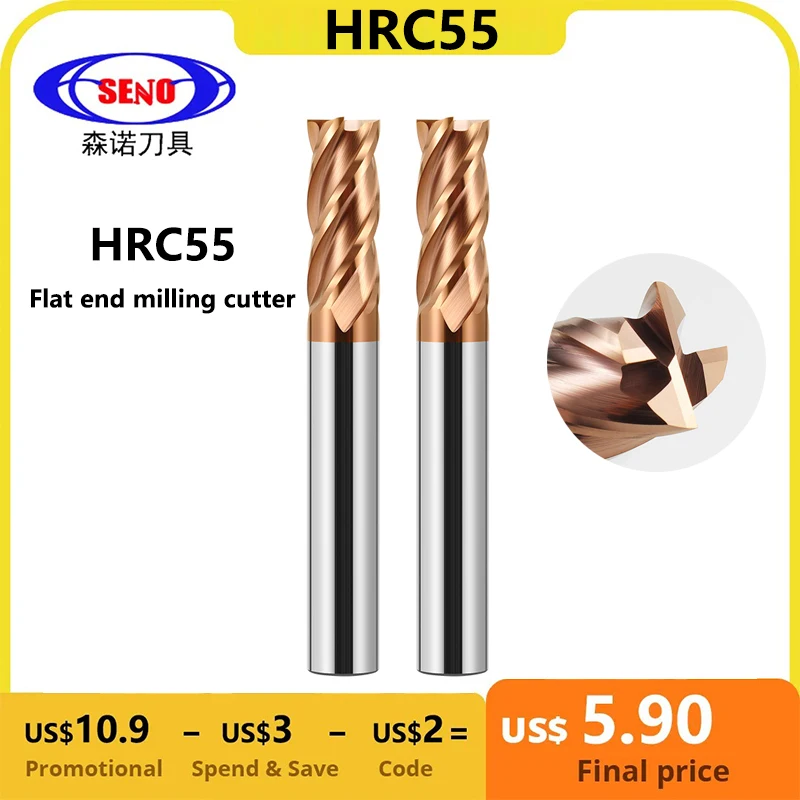 

SENO HRC55 Carbide End Mill 4Flutes Metal Steel Tungsten Milling Cutter Alloy Coating Cutting Tool CNC Maching 1 2 3 4-20mm