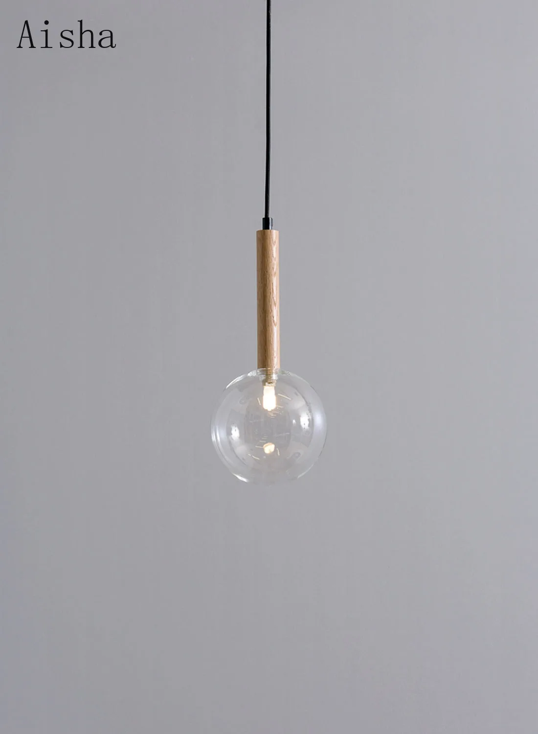 Японский минималистичный деревянный стеклянный подвесной светильник освещение