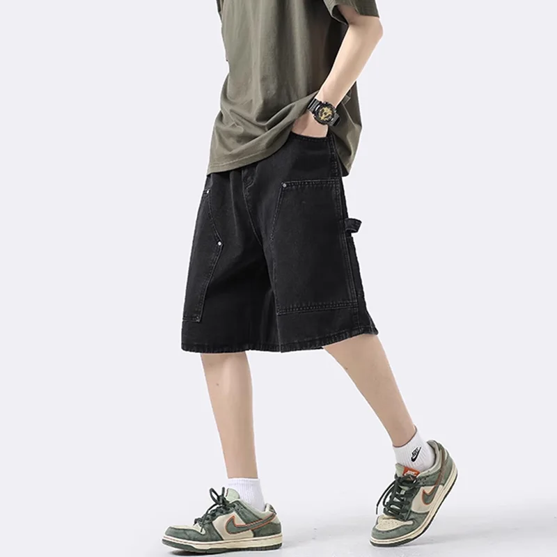 Шорты-карго мужские джинсовые в стиле оверсайз голубые багги из денима уличная