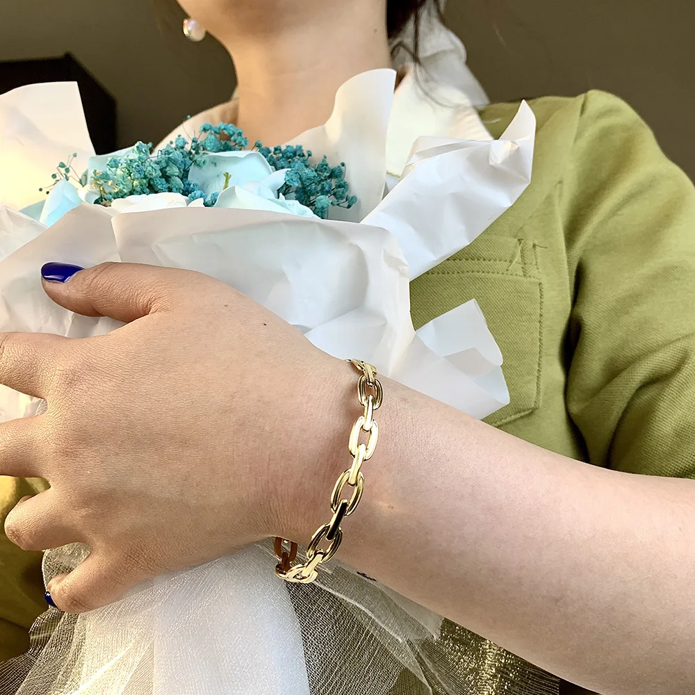 

Fashion Chain Shape Bangle for Womens Luxury Ladies Silver Stainless Steel 18k Gold Plated Open Bracelet Jewelry Gifts Wholesale