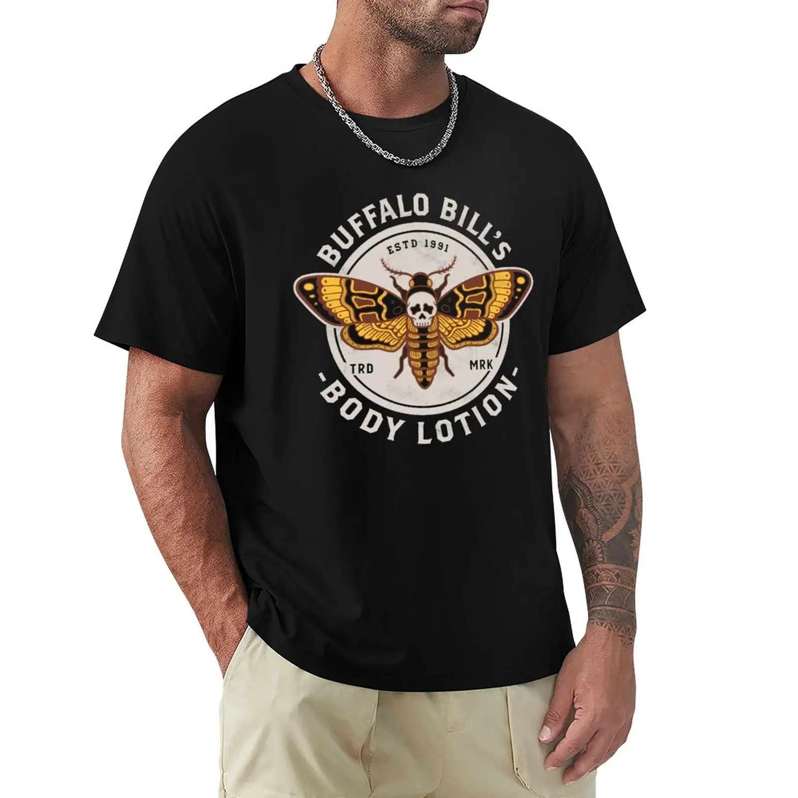

Buffalo Bill's Body Lotion - Death's Head Moth - Horror - Distressed Vintage Design T-Shirt Quick Drying Shirt Tshirts For Men