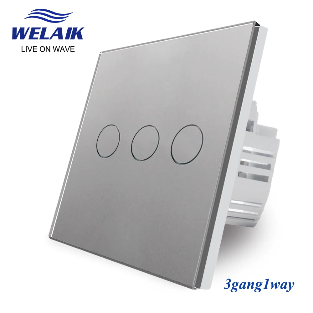 Стеклянная панель WELAIK ЕС/Великобритания 86*86 мм 3gang1way, умный светильник, умный Белый настенный сенсорный выключатель 220 В B1931CW