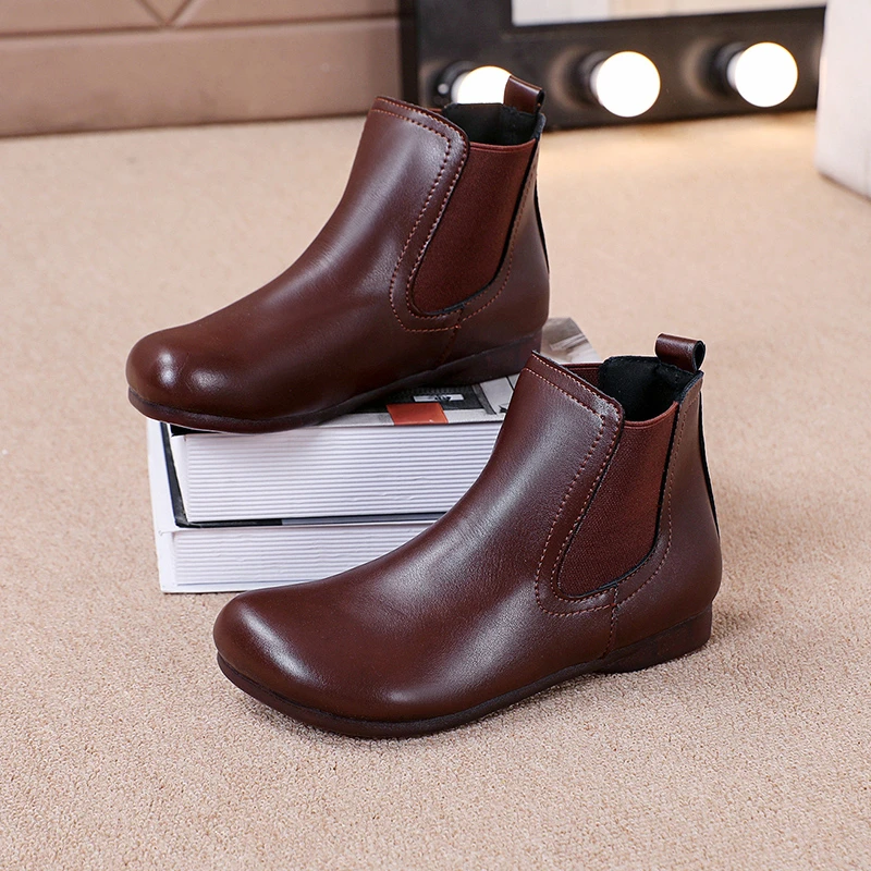 

Pmwrun 2022 Autumn and Winter New Round Head Handmade Retro Women's Shoes Sleeve Flat Casual All-match Comfortable Short Boots