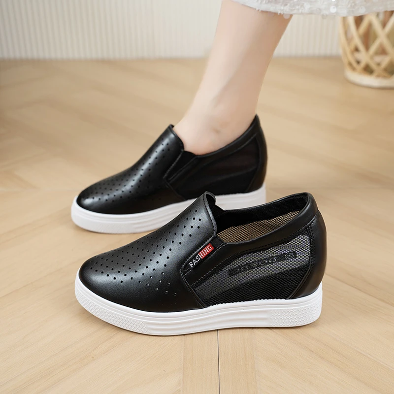 

Женские сетчатые кроссовки на танкетке, повседневные дышащие кроссовки с круглым носком, Вулканизированная подошва, весна-осень 2023