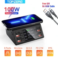 100W Port USB Charger QC3 0 USB Fast Phone Charger Wireless Charger Charging Station For iPhone Xiaomi Samsung
