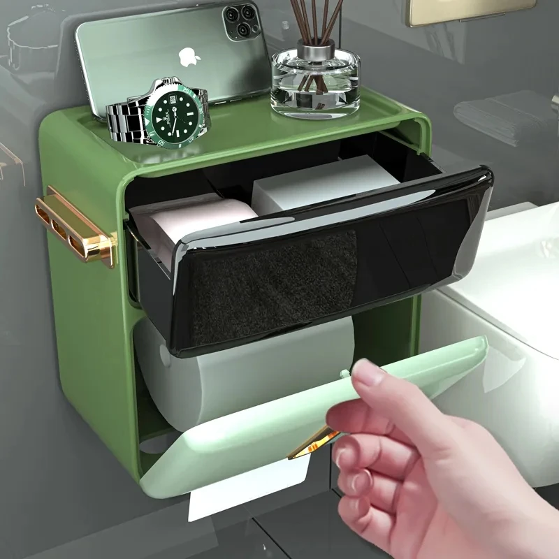 

Toilet tissue portable toilet paper box wall-mounted storage box punch-free waterproof tissue paper toilet paper bathroom rack