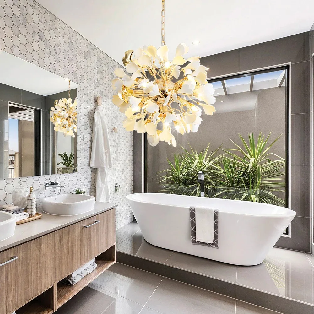 Современные подвесные светильники с листьями гинкго для спальни ванной комнаты