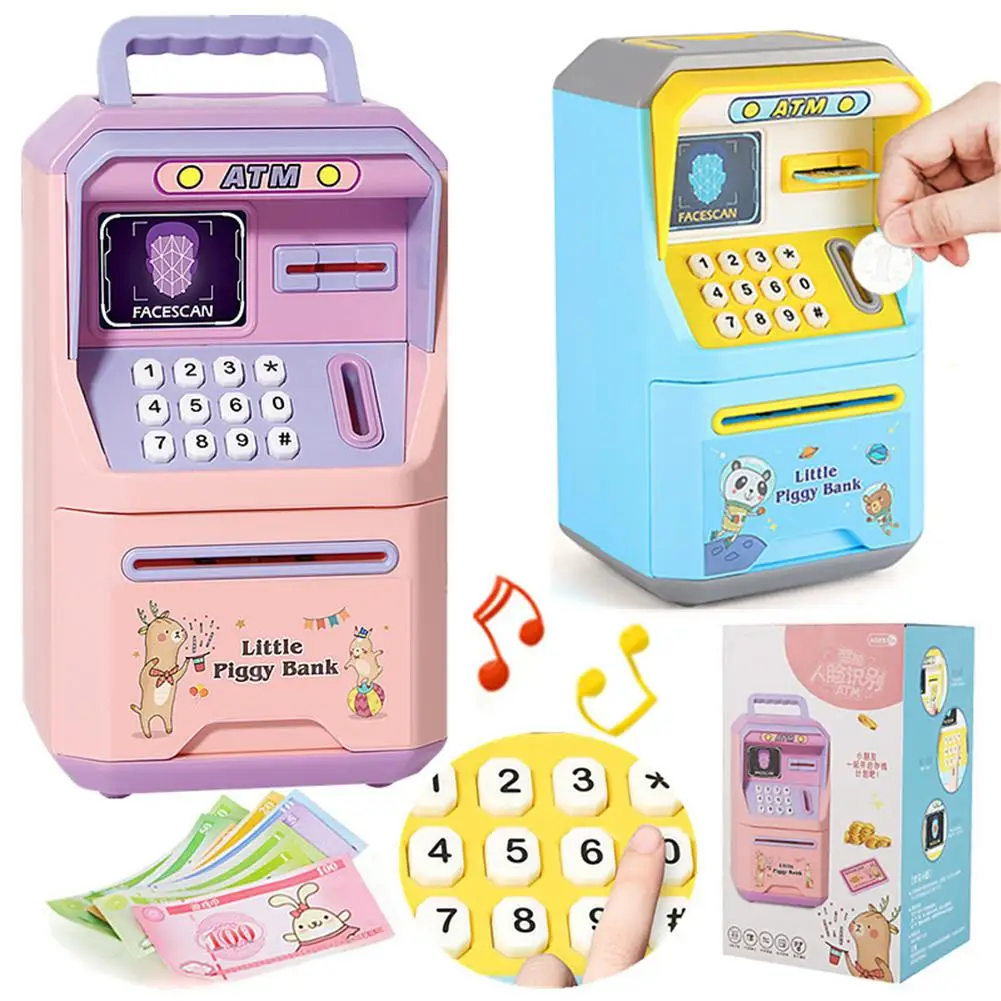 

Children Storage Money Box Cartoon Music Password Deposit Machine Automatically Rolling Money Atm Cash Coin Saving Box Toys
