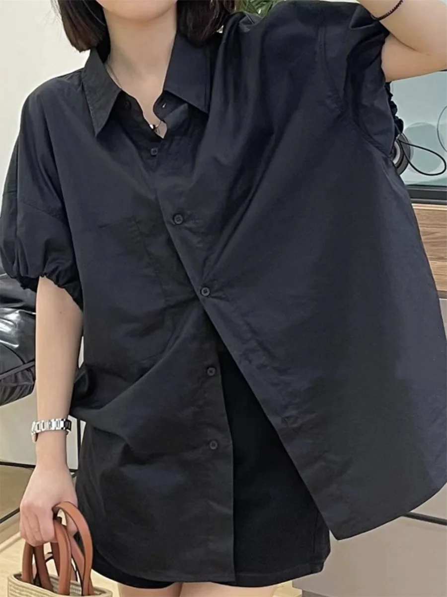 Женская свободная рубашка в Корейском стиле роскошная дизайнерская черная со