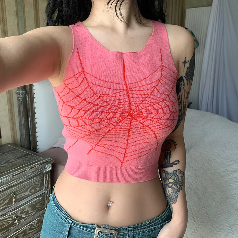 

Женский уличный Топ, короткий шерстяной вязаный жилет с пупком и паутиной, лето 2022