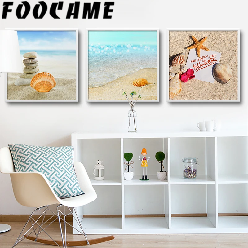 Ракушка морская звезда пляж морской пейзаж холст картина пейзажи скандинавский