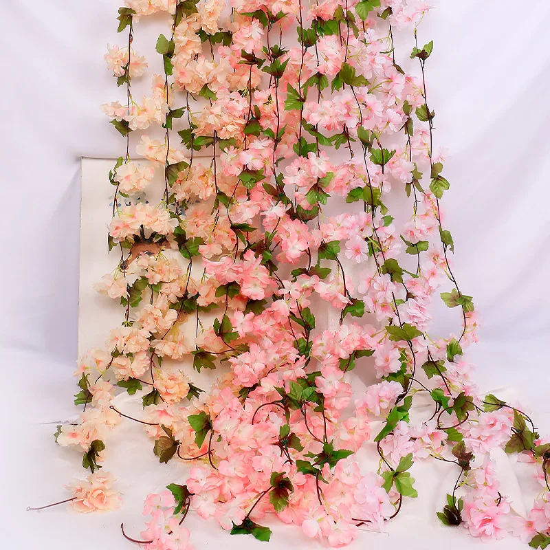 

Artificial Sakura Flower Vine Wedding Arch Home Christmas Party Fireplace Decoration Silk Cherry Blossom Wall Hang Garland