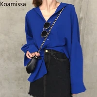 koamissa womens tops and blouses solid blue chiffon blouse elegant office lady blusas top mujer de moda 2022 long sleeve clothes
