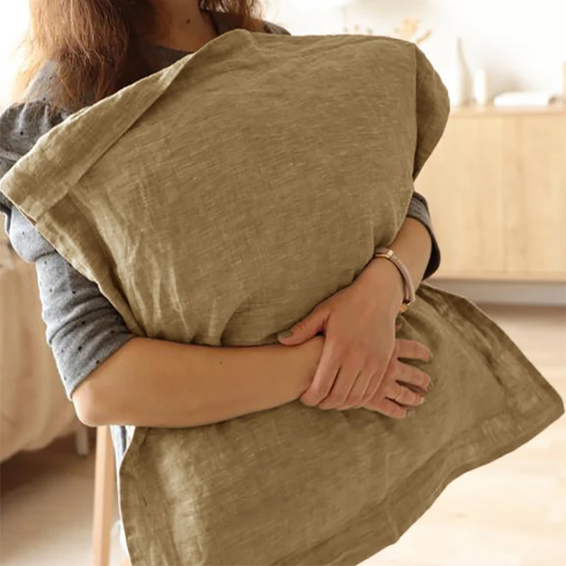 

Natural Linen Oxford Pillowcase Yarn Dyed Flax Throw Cushion Sham Cover Zipper Closure Pillow Cover Decorative Pillow Case 2PCS