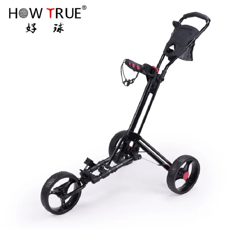 Push Cart Swivel Foldable 3 Wheels Pull Cart Golf Trolley With Umbrella Stand Golf Cart Bag Carrier