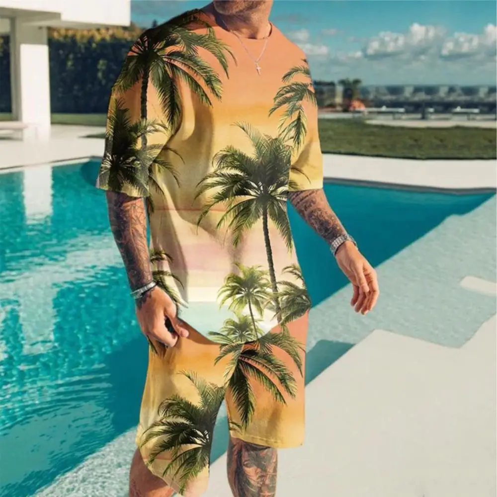 3D Printed Men Clothes Plus Size T-shirt Suits Colorful Graphic Round Neck Ropa Fashion Designer Short Sleeve 2 Pieces Summer