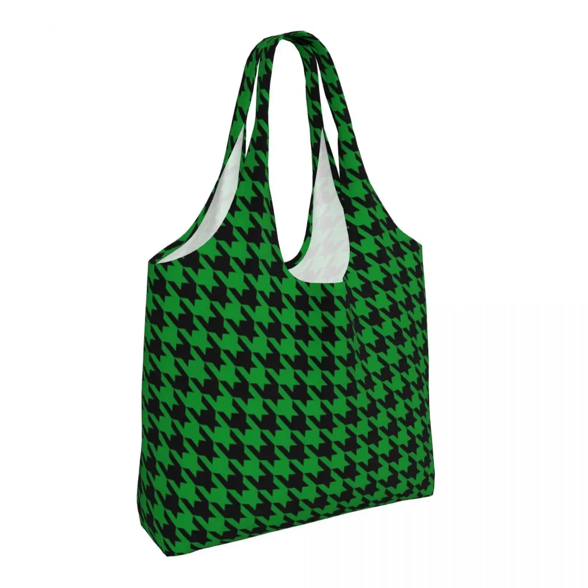 

Retro Houndstooth Shopper Bag Black And Green Print Shoulder Bag Student Elegant Tote Bag Polyester Travel Woman Handbags