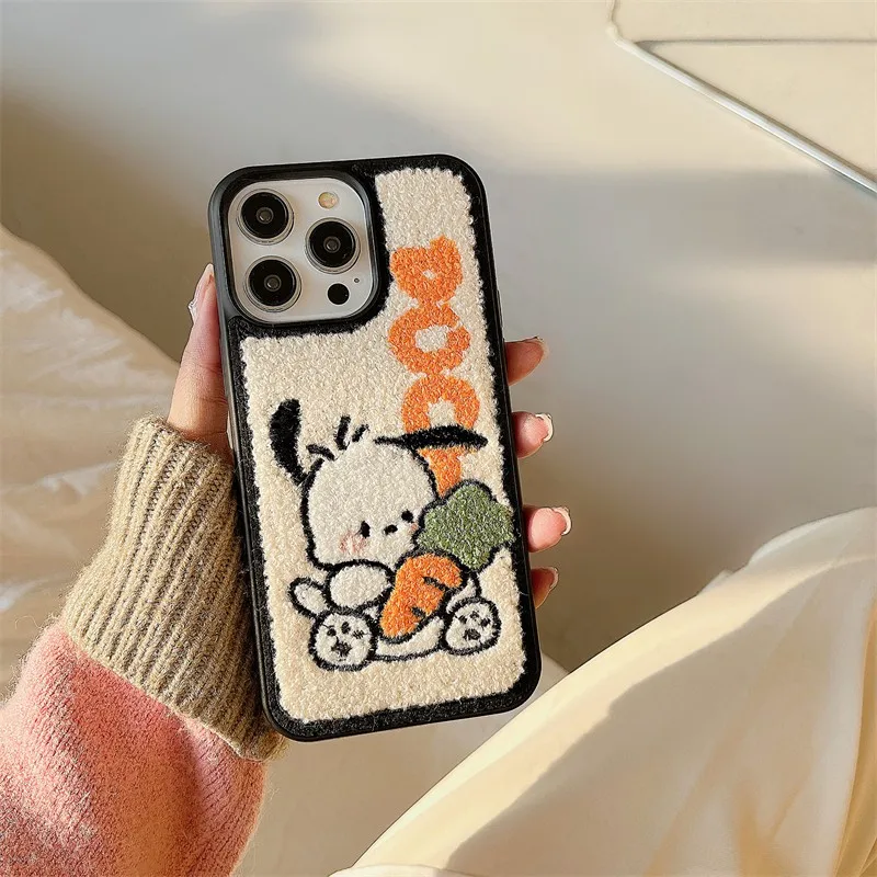 

Cute Winter Plush Embroidery Animal Dog Female Phone Cover Case For Iphone 14 13 12 X 11 Pro Max Xr X Fall Proof Coque Fundas