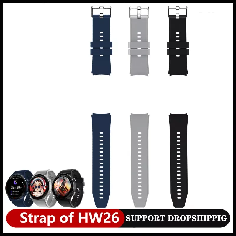 

Ремешок силиконовый для смарт-часов HW26, стальной браслет, аксессуары для наручных часов, черный, серебристый, синий