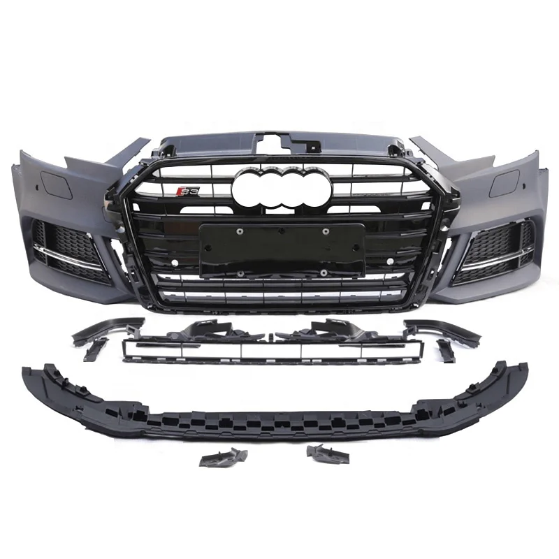 Front Bumper With grill A3 8V S3 2014 2015 2016 Auto Bodykit with Radiator Mesh and Rear Diffuser