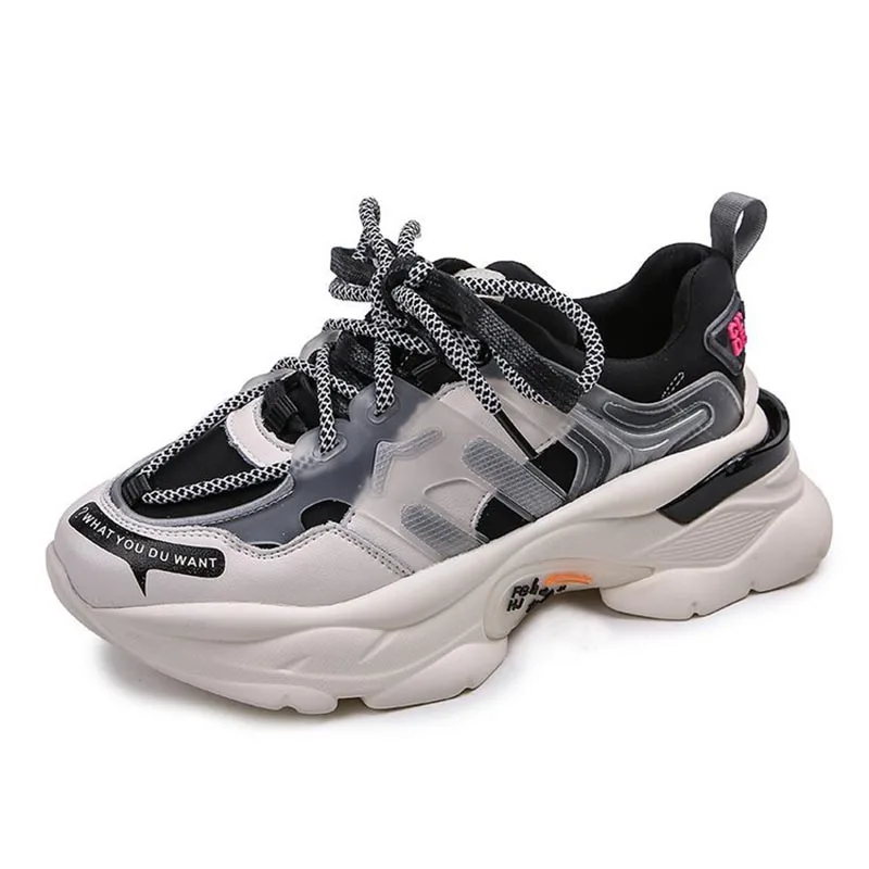 

Ins Hot Sneakers Women Trendy Chunky Dad Shoes Laces Platform Shoes Color Matching Cross -tied Sneakers Tenis Chaussures 35-43