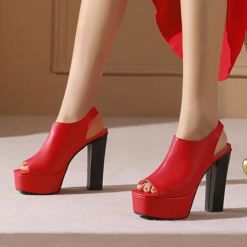 FXYCMMCQ 2022 Spring European and American High-heeled Fish Mouth Solid Color Temperament High-heeled Plus Size Sandals 33-36