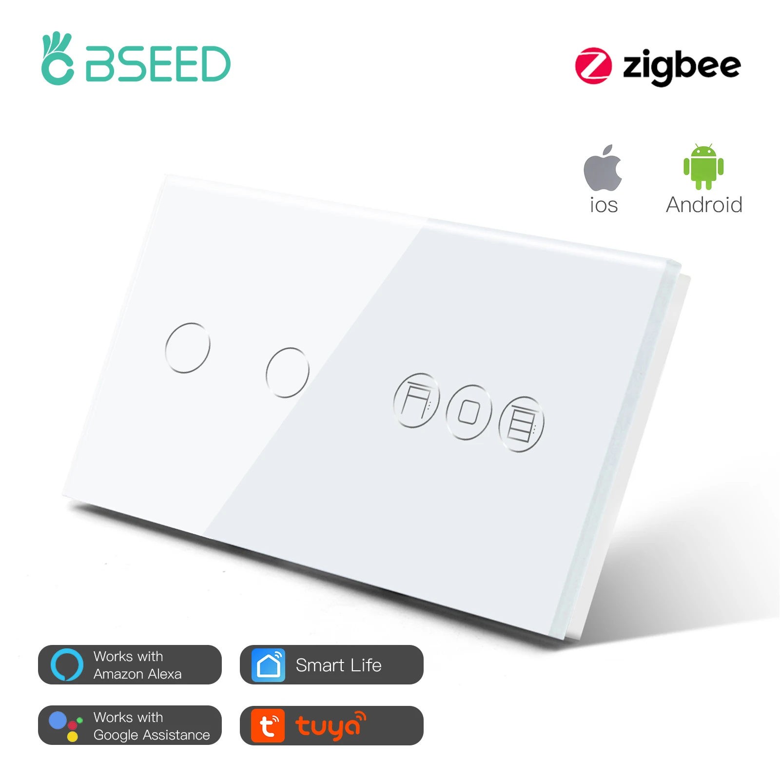 Умные выключатели BSEED Zigbee Tuya для электрических моторизованных жалюзи, рулонный затвор, Беспроводной Выключатель света с поддержкой приложения Smart Home Alexa