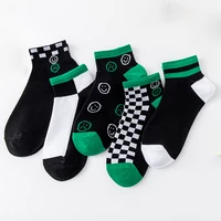 smile plaid stripes checkerboard black green skateboard cartoon cotton winter socks casual women short happy street funny socks