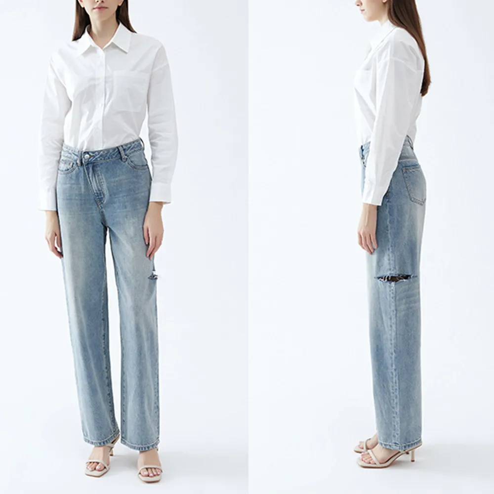 

Женские джинсы с завышенной талией, универсальные Широкие джинсовые брюки с косыми штанинами и боковыми вырезами, весна 2023