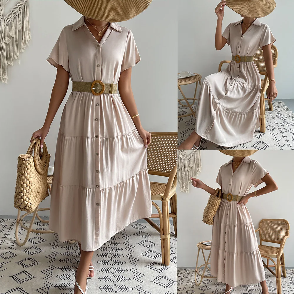 

Women's Slimming Shirt Dress 2022 Spring and Summer Sexy Solid Color Dress Office Lady Dress