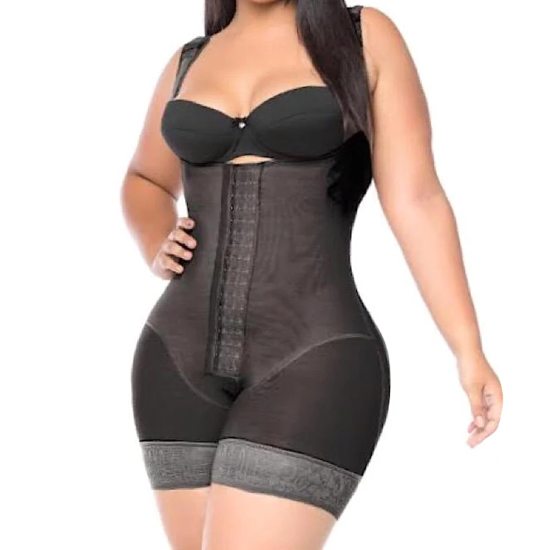 Women Tummy Control Open Bust Push Up Fajas Slimming Bodysuit Flatten Abdomen Hook-eye Body Shaper Postpartum Recovery