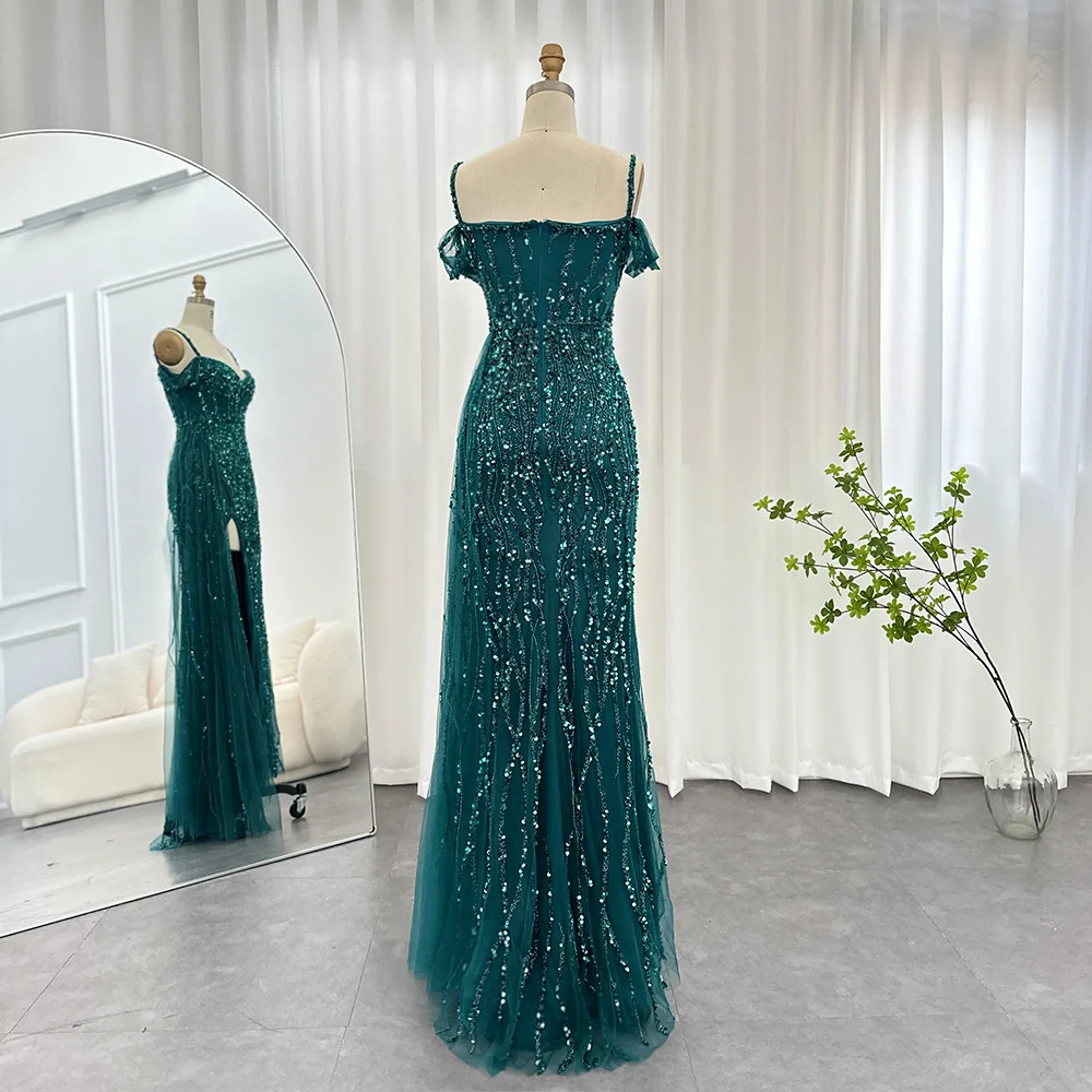 Jancember Elegant High Slit Evening Dresses Fashionable Shining Sequins Long Formal Costume For Women  Prom Gowns SCZ088