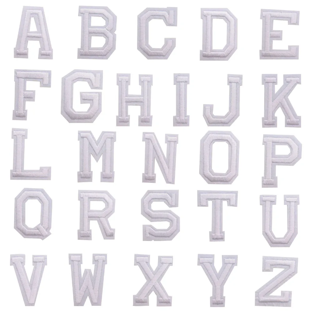 

1Pcs White Letter alphabet Patches For Clothing Iron On Embroidered Sew Applique Patch Fabric Badges Garment DIY Apparel Sticker