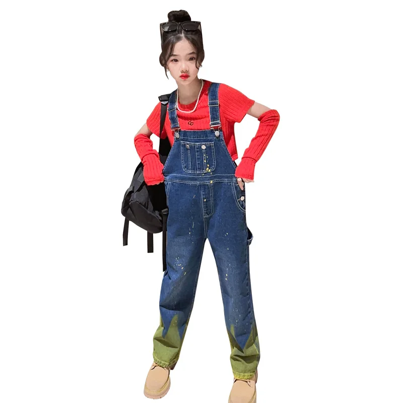 

Teen Girl Overalls Four Seasons Fashion Patchwork High Quality England Jumpsuit Jeans Girl Overalls 4 5 6 7 8 9 11 12 13 14Years