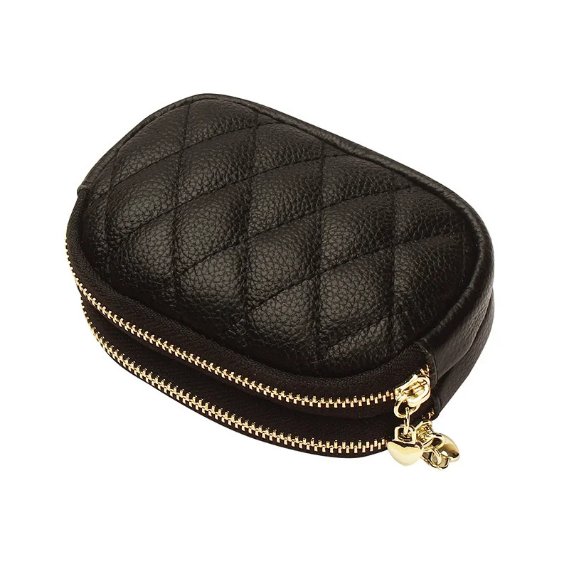 

Rhombus Hand Holding Small Wallet Key Chain Coin Bag Storage Bag Double Zipper Genuine Leather Coin Purse Women's wallet 1 Pcs