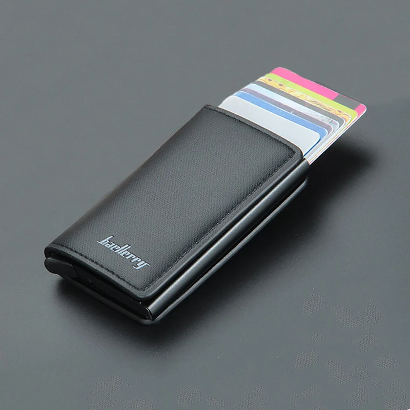 

Baellerry 2022 New RFID Card Holder Men Leather Money Clip Wallet Pop-up Aluminium Credit Card Case Slim Smart Wallets for Women