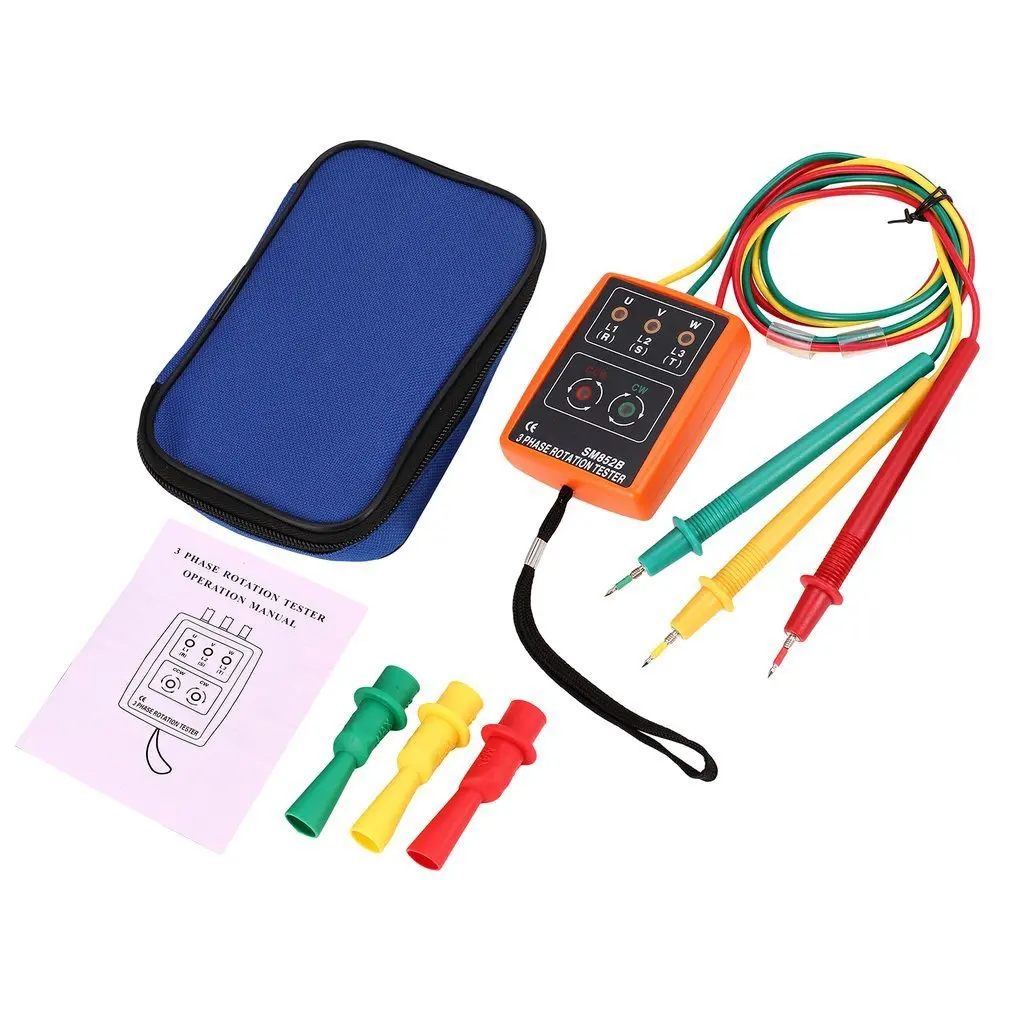 

SM852B 3 Phase Rotation Tester Digital Phase LED Indicator Detector Sequencefor Rotation Tester 60V ~ 600V AC Three-phase